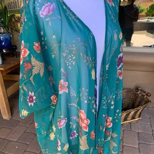 Torrid teal blue floral chiffon kimona/size 0